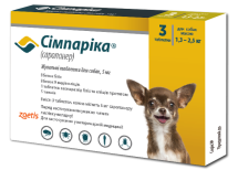 Таблетки Сімпаріка для собак від бліх та кліщів 5 мг(1.3 -2.5 кг) - 1 таб