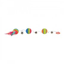 Іграшка Trixie для котів М'ячики кольорові з дзвіночками та пір'ям на гумці спінена гума 3.5х80 см - 1 шт