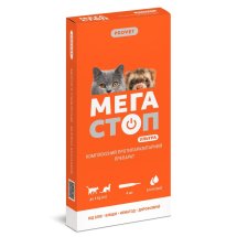 Краплі Provet МЕГАСТОП УЛЬТРА для котів та тхорів до 4 кг від зовнішніх та внутрішніх паразитів 0.4 мл - 1 піпетка