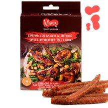 Ласощі Mavsy Rabbit duck with quinoa & cranberry strips Ласощі Mavsy Карпачо з крольчатини та запеченої качки в журавлиновому соусі з кіноа - 100 г