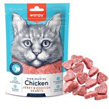 Ласощі Wanpy Cat Chicken Jerky & Codfish Hearts ВАНПІ СЕРДЕЧКИ КУРКА З ТРІСКОЮ для котів - 80 г