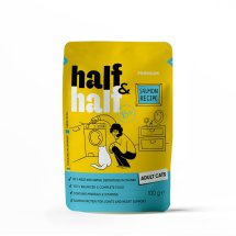 Вологий корм Half&Half для котів шматочки з лососем у желе у формі пауча - 100 г