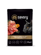Вологий корм Savory Cat для стерилізованих котів індичка з морквою в желе пауч - 85 г