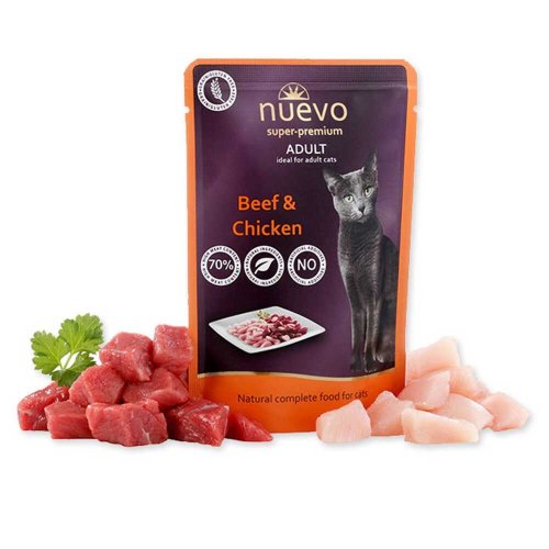 Вологий корм NUEVO Cat ADULT Для котів пауч яловичина і курка - 85 г