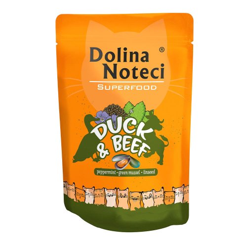 Вологий корм Dolina Noteci Cat Superfood Для котів пауч з качкою і яловичиною - 85 г