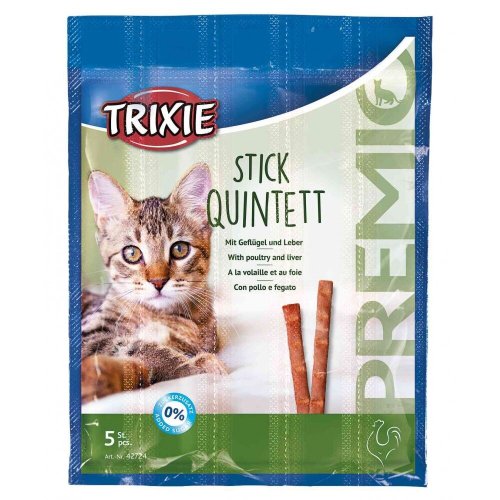 Ласощі Trixie Premio Stick Quintett для котів палички з домашньою птицею та печінкою - 5х5 г