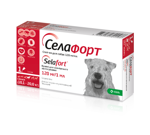 Краплі Селафорт Спот Он для собак 10.1-20кг від бліх кліщів та гельмінтів (120мг/1мл) - 1 піпетка