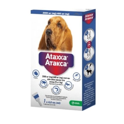 Краплі Атакса Спот Он для собак від 25 кг від блох та кліщів 4 мл - 1 піпетка
