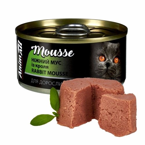 Вологий корм Animall Cat для котів ніжний мус із кроля - 80 г