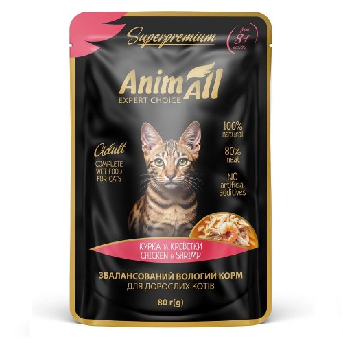 Вологий корм Animall Cat Пауч для котів Курка з Креветками - 80 г