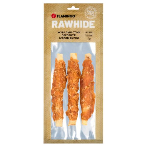 Жувальні стіки Flamingo Dog для собак обгорнуті м'ясом курки 17 см 3 шт - 155 г