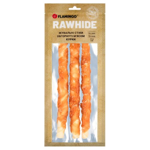 Жувальні стіки Flamingo Dog для собак обгорнуті м'ясом курки 25 см 3 шт - 240 г