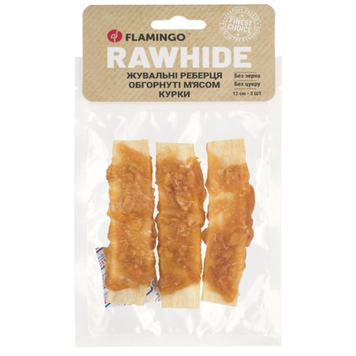 Жувальні реберця Flamingo Dog для собак обгорнуті м'ясом курки 12 см 3 шт - 90 г