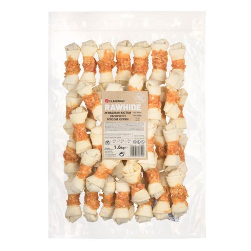 Жувальні кістки Flamingo Dog для собак обгорнуті м'ясом курки 11 см 46 шт - 1.61 кг