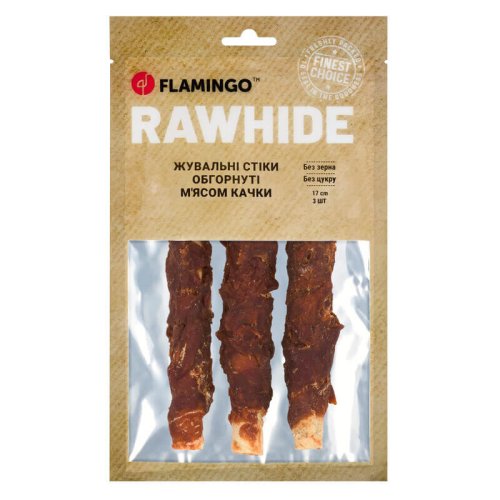 Жувальні стіки Flamingo Dog для собак обгорнуті м'ясом качки 17 см 3 шт - 155 г