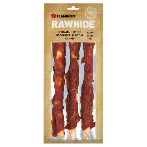 Жувальні стіки Flamingo Dog для собак обгорнуті м'ясом качки 28 см 3 шт - 280 г