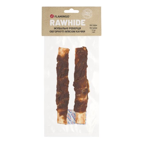 Жувальні реберця Flamingo Dog для собак обгорнуті м'ясом качки 17 см 2 шт - 110 г