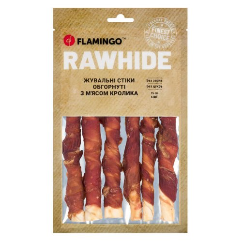 Жувальні стіки Flamingo Dog для собак обгорнуті з м'ясом кролика 15 см 6 шт - 180 г