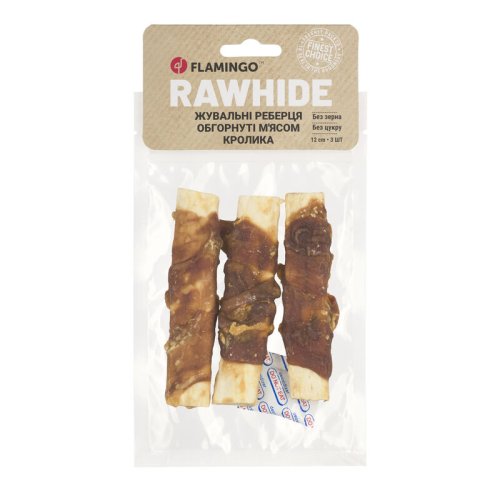 Жувальні реберця Flamingo Dog для собак обгорнуті м'ясом кролика 12 см 3 шт - 90 г