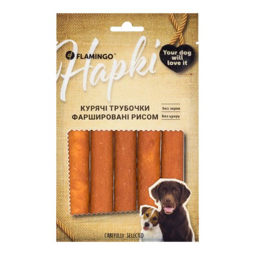 Ласощі Flamingo Dog Курячі трубочки фаршировані рисом для собак - 75 г