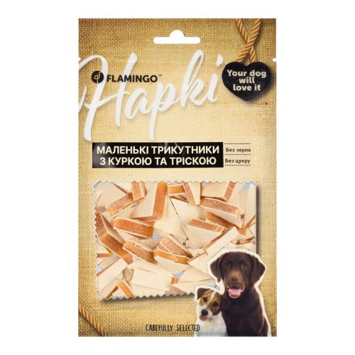 Ласощі Flamingo Dog Маленькі трикутники з куркою та тріскою для собак - 75 г