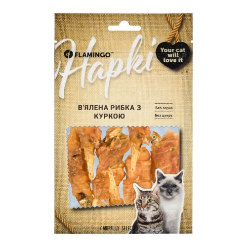 Ласощі Flamingo Cat В'ялена рибка з куркою для котів - 50 г
