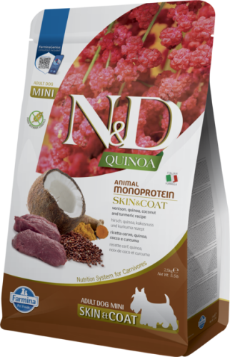 Сухий корм Farmina Dog N&D Quinoa Skin&Coat Venison & COCONUT MINI для собак дрібних порід з олениною - 2.5 кг