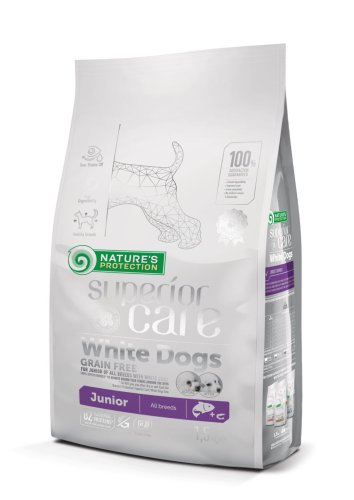 Сухий корм Nature's Protection Dog SC White Grain Free Junior All Breeds (Salmon) для цуценят та юніорів усіх порід Біла Шерсть з Лососем - 1.5 кг