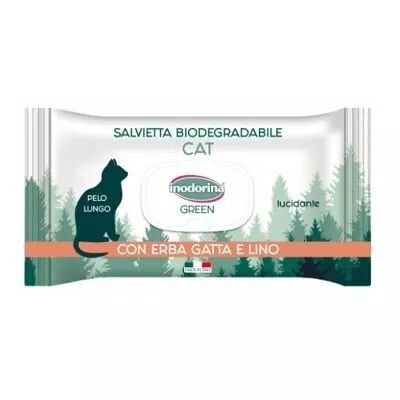 Вологі біорозкладні серветки Indorina Green Pantenolo - з котячою мятою та льоном для котів з довгою шерстю - 30 шт