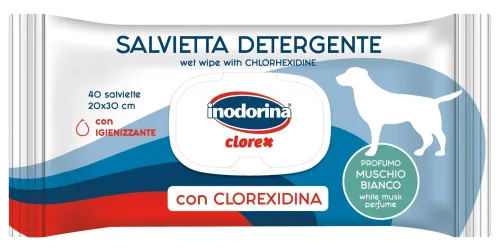 Вологі серветки Inodorina Clorex очищаючі з хлоргексидином для собак з ароматом білого мускусу - 40 шт