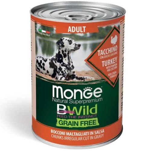 Вологий корм Monge Dog Wet Bwild Adult для собак індичка гарбуз та цукіні - 400 г