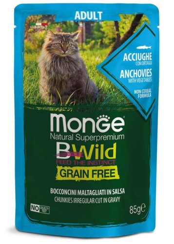 Вологий корм Monge Cat Bwild Grain Free Wet для котів анчоус з овочами - 85 г