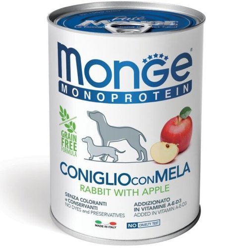 Вологий корм Monge Dog FRUIT для собак MONOPROTEIN для собак кролик з яблуками - 400 г