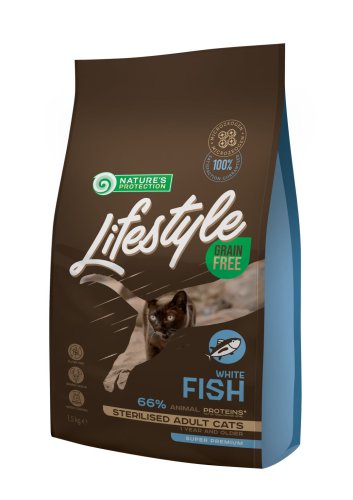 Сухий корм Nature's Protection Cat Lifestyle Grain Free Sterilised Adult (White Fish) для стерилізованих котів з Білою Рибою - 1.5 кг