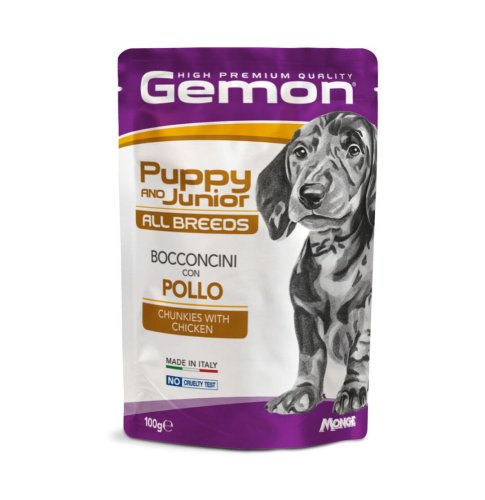 Вологий корм Gemon Dog Wet Puppy & Junior для собак шматочки з куркою - 100 г