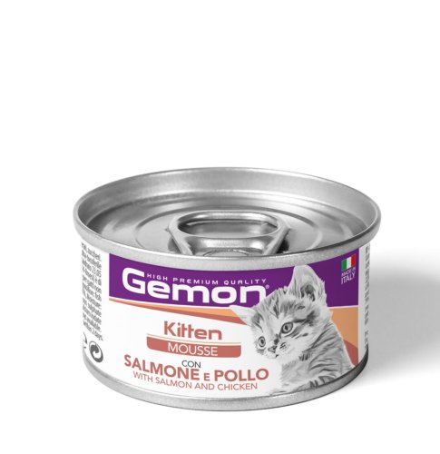 Вологий корм Gemon Cat Kitten для кошенят мусс з лососем та куркою - 85 г