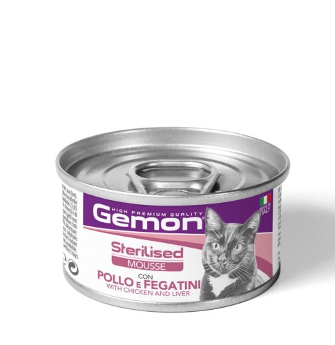 Вологий корм Gemon Cat Adult Sterilised для котів мусс куркою та печінкою - 85 г
