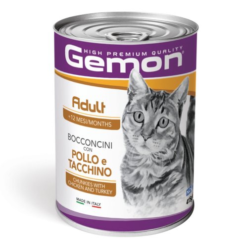 Вологий корм Gemon Cat Adult для котів курка та індичка - 415 г