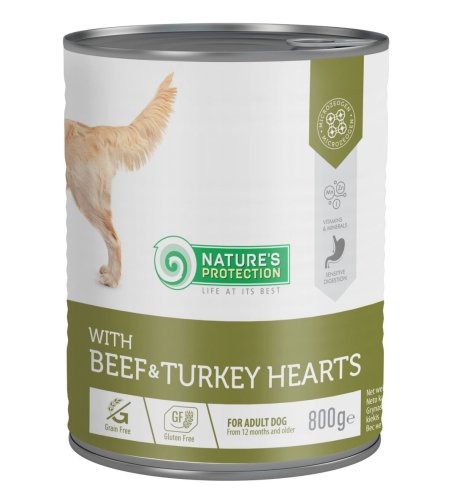 Вологий корм Nature's Protection Dog ADULT BEEF & TURKEY HEARTS для собак з яловичиною та індичими серцями - 800 г