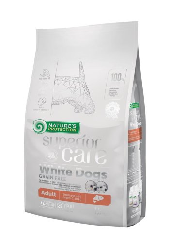 Сухий корм Nature's Protection Dog SC White Grain Free Adult Small and Mini Breeds (Salmon) для собак дрібних порід Біла Шерсть з Лососем - 1.5 кг