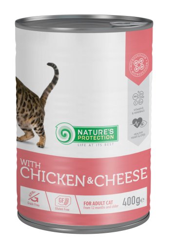 Вологий корм Nature's Protection Cat Adult Сhicken & Сheese для котів з куркою і сиром - 400 г