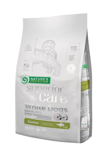 Сухий корм Nature's Protection Dog SC White Grain Free Junior Small and Mini Breeds (White Fish) для цуценят та юніорів дрібних порід Біла Шерсть з Білою Рибою - 1.5 кг