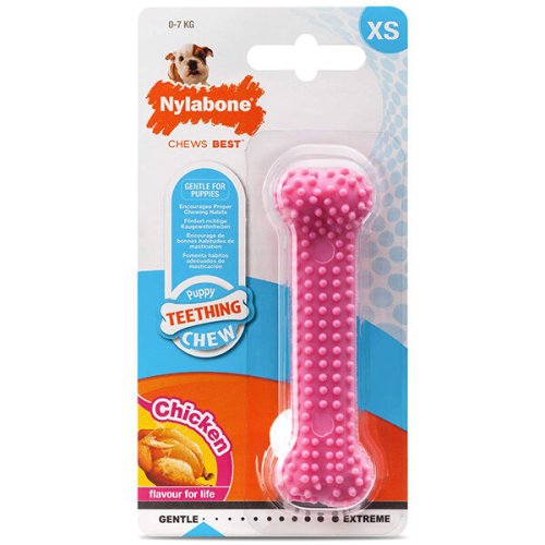 Іграшка жувальна Nylabone Puppy Chew Dental Bone ДЕНТАЛ для цуценят смак курки XS - Рожевий