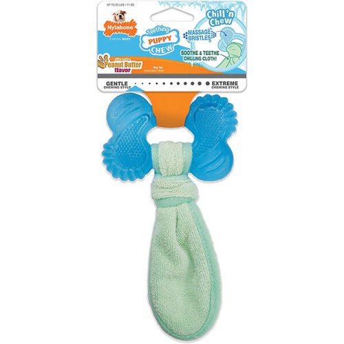 Іграшка жувальна Nylabone Puppy Chew Freezer Bone with Washcloth ОХОЛОДЖУВАЛЬНА для цуценят смак арахісової олії - M