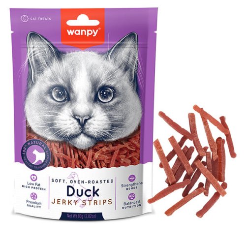 Ласощі Wanpy Cat Soft Duck Jerky Strips ВАНПІ ФІЛЕ КАЧКИ В’ЯЛЕНЕ СМУЖКИ для котів - 80 г