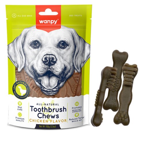 Ласощі Wanpy Dog Toothbrush Chews Chicken ЗУБНА ЩІТКА жувальні зі смаком курки для собак - 100 г