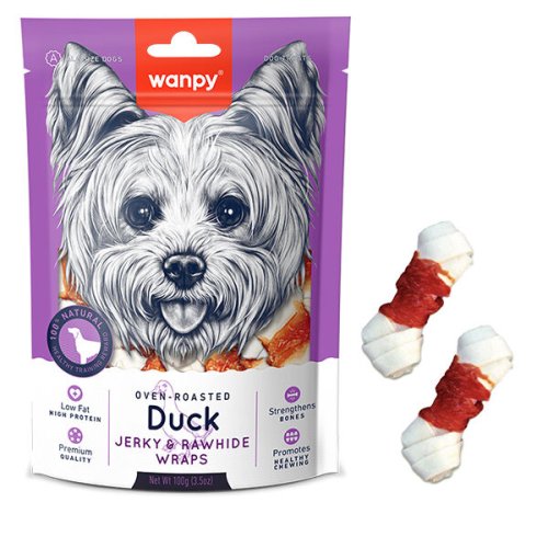 Ласощі Wanpy Dog Duck Jerky & Rawhide Wraps КІСТКА З ВУЗЛАМИ ТА В’ЯЛЕНОЮ КАЧКОЮ для собак - 100 г