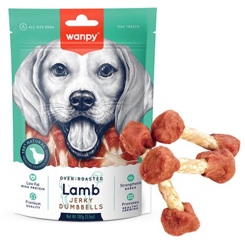 Ласощі Wanpy Dog Lamb Jerky Dumbell В’ЯЛЕНЕ ЯГНЯ КІСТКА-ГАНТЕЛЬ для собак - 100 г
