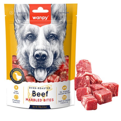 Ласощі Wanpy Dog Beef Marbled Bites МАРМУРОВА ЯЛОВИЧИНА ШМАТОЧКИ для собак - 100 г