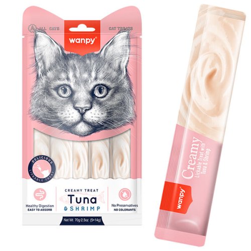 Рідкі ласощі Wanpy Cat Creamy Lickable Treats Tuna & Shrimp ТУНЕЦЬ З КРЕВЕТКАМИ для котів - 70 г